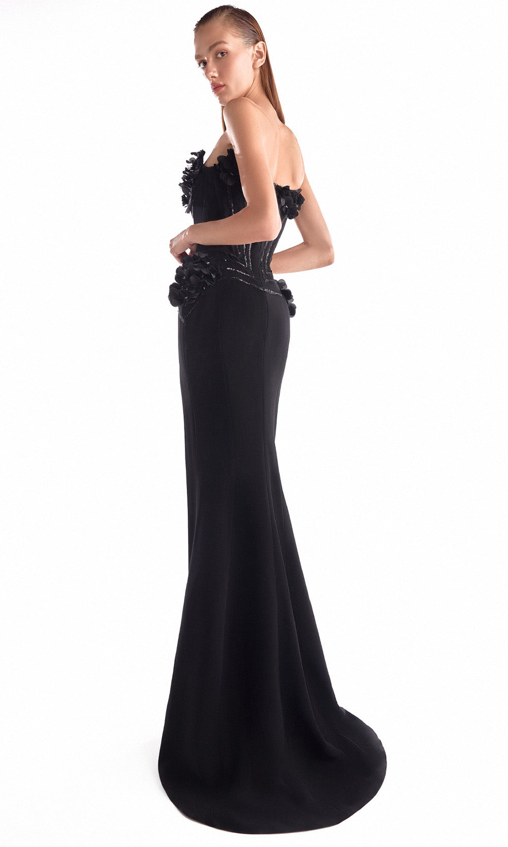 MNM COUTURE G2115 - Heart-Shaped Embellished Corset Long Gown Prom Dresses in Black 