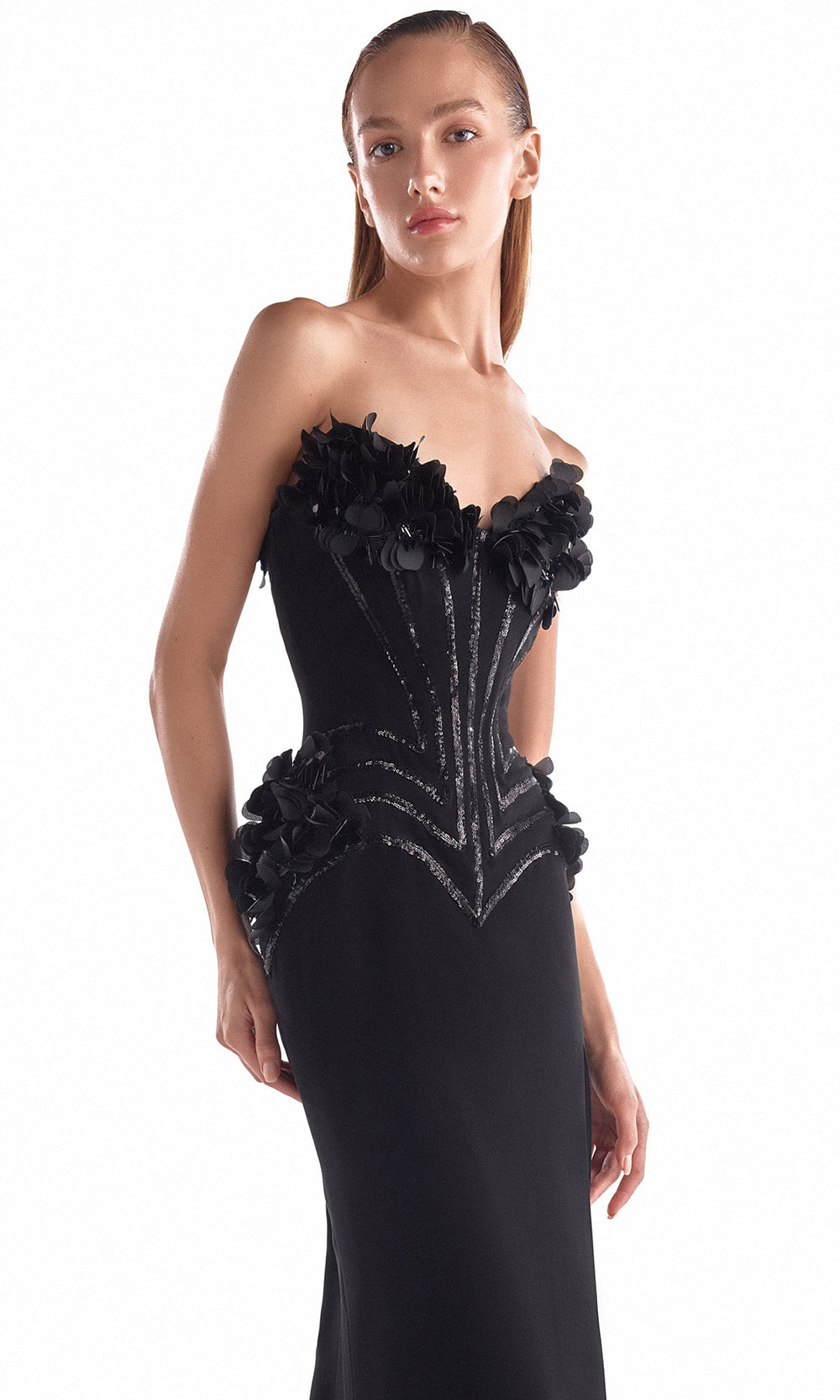 MNM COUTURE G2115 - Heart-Shaped Embellished Corset Long Gown Prom Dresses in Black 