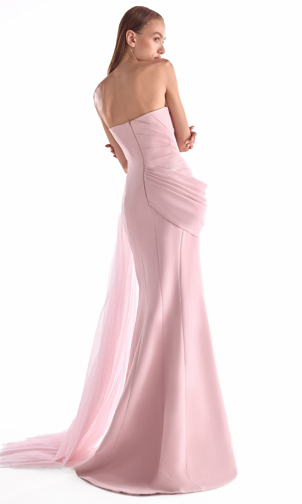 MNM COUTURE G2126 - High Slit Straight Neckline Column Dress Prom Dresses in Pink 