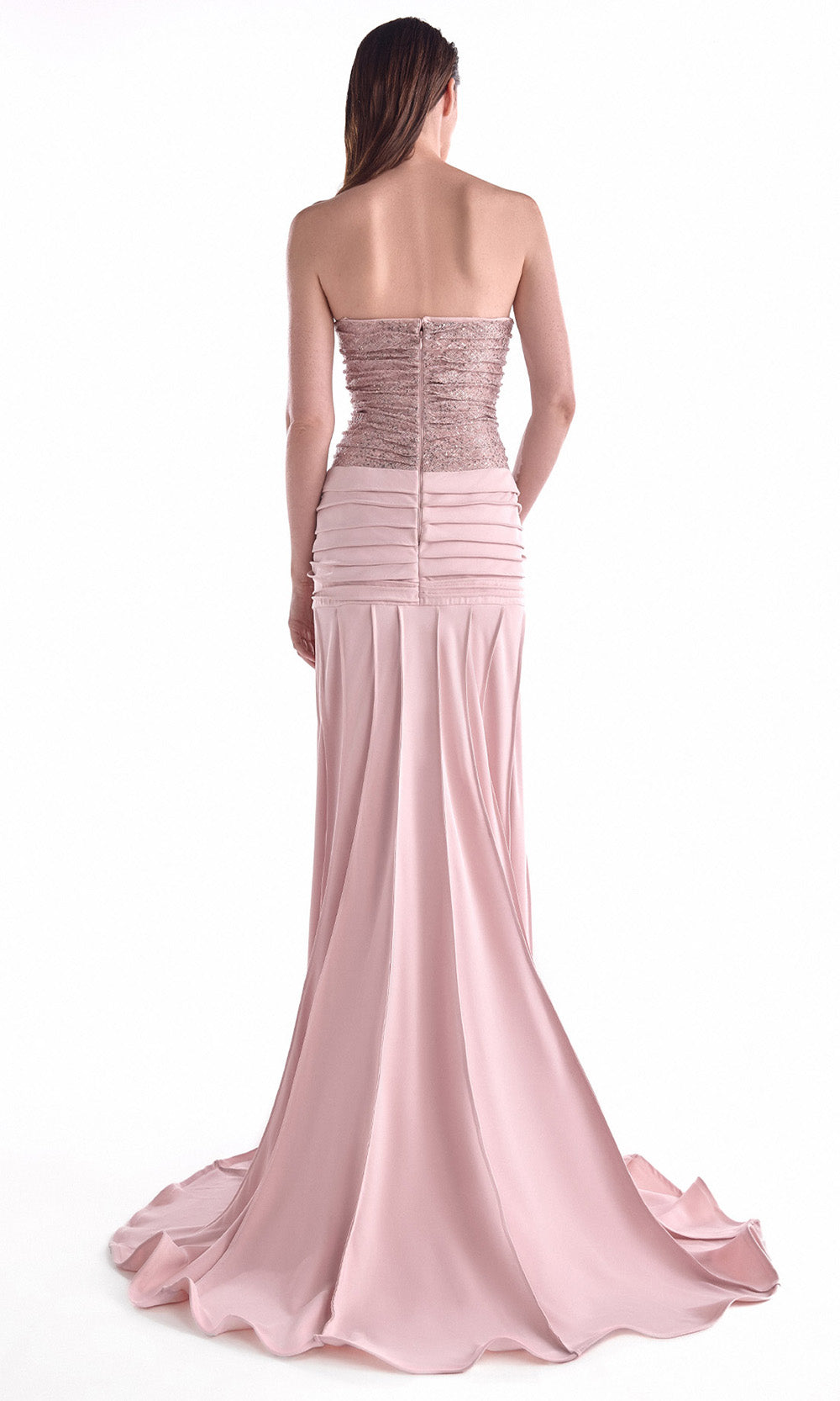 MNM COUTURE G2129 - Sequin Lace Straight Neckline Long Dress Evening Dresses in Dusty Rose
