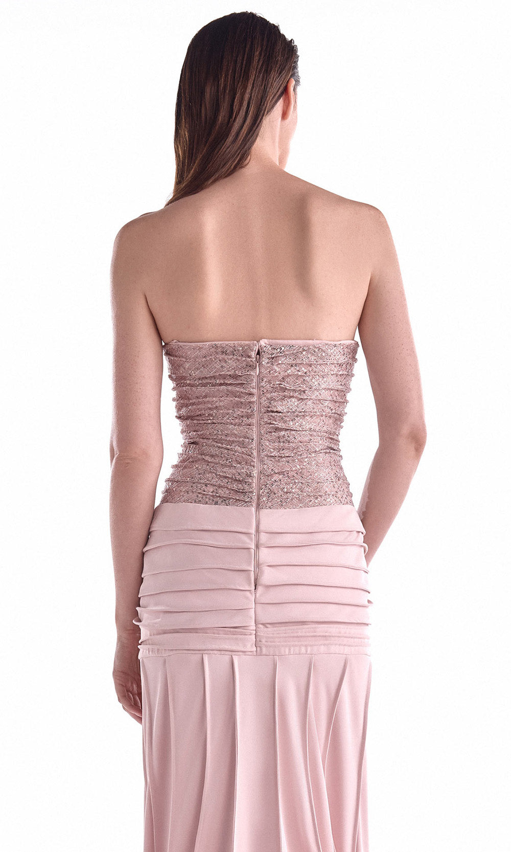 MNM COUTURE G2129 - Sequin Lace Straight Neckline Long Dress Evening Dresses in Dusty Rose