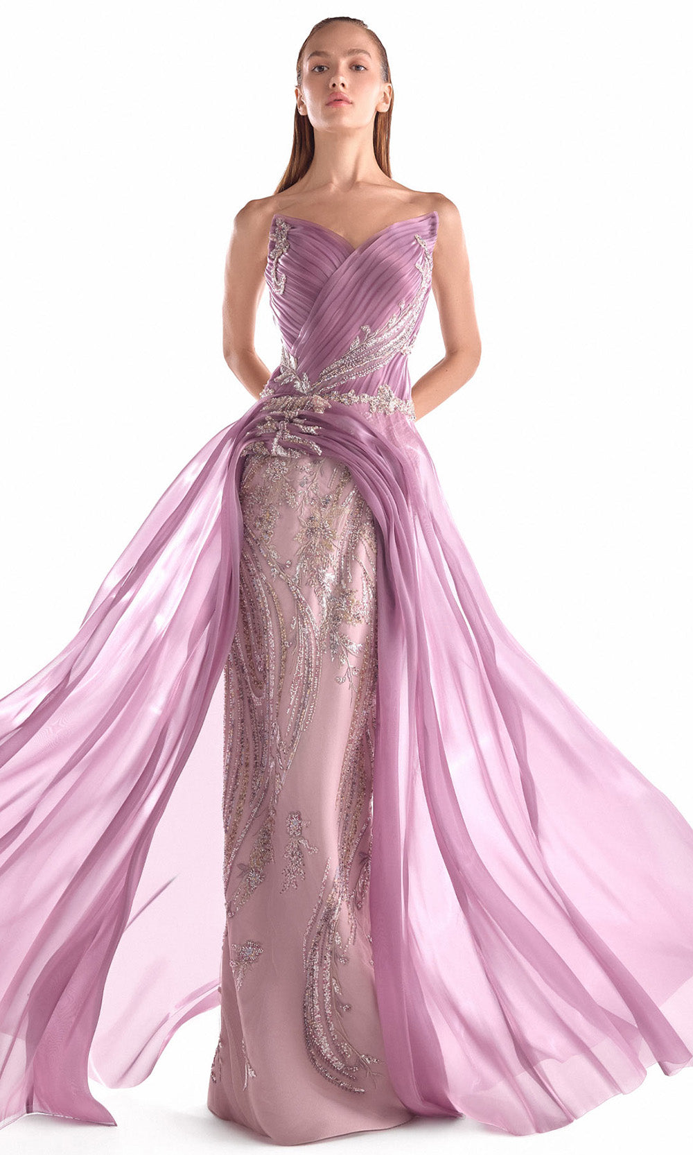 MNM COUTURE G2131 - Strapless Embellished Dress with Pleated Detail Prom Dresses in Old Rose