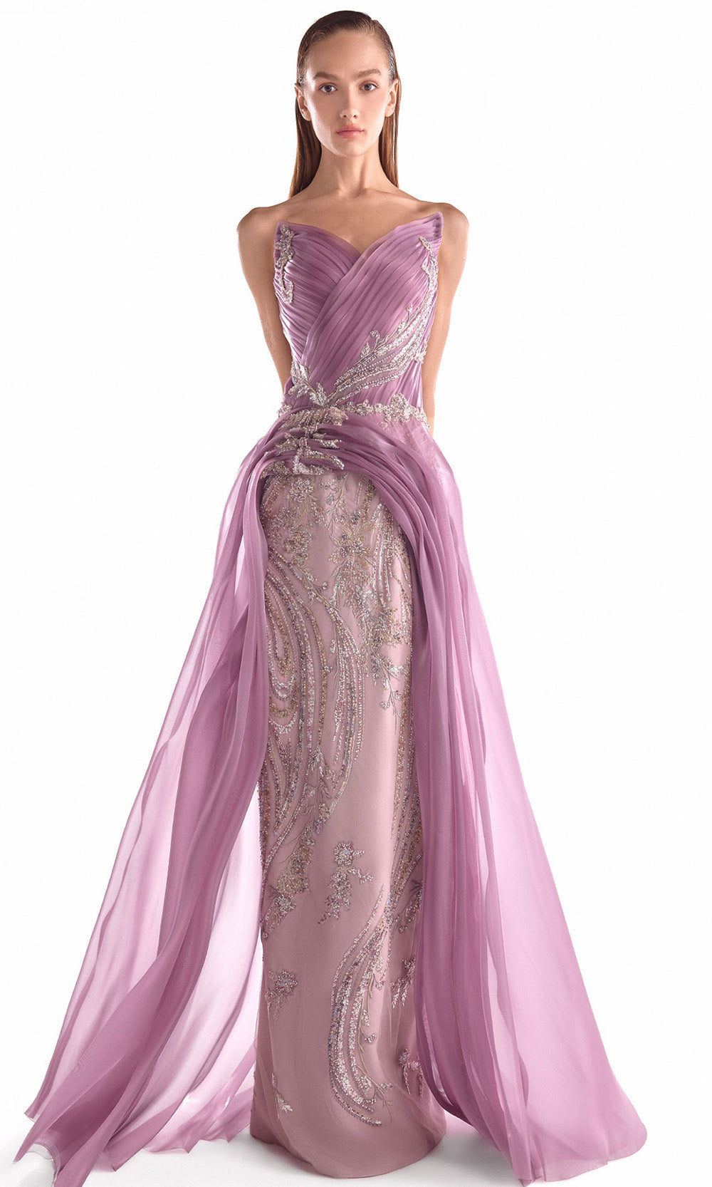 MNM COUTURE G2131 - Strapless Embellished Dress with Pleated Detail Prom Dresses in Old Rose