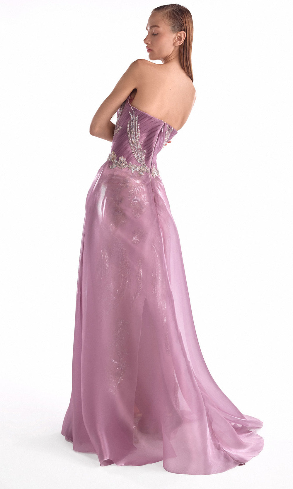 MNM COUTURE G2131 - Strapless Embellished Dress with Pleated Detail Prom Dresses in Old Rose