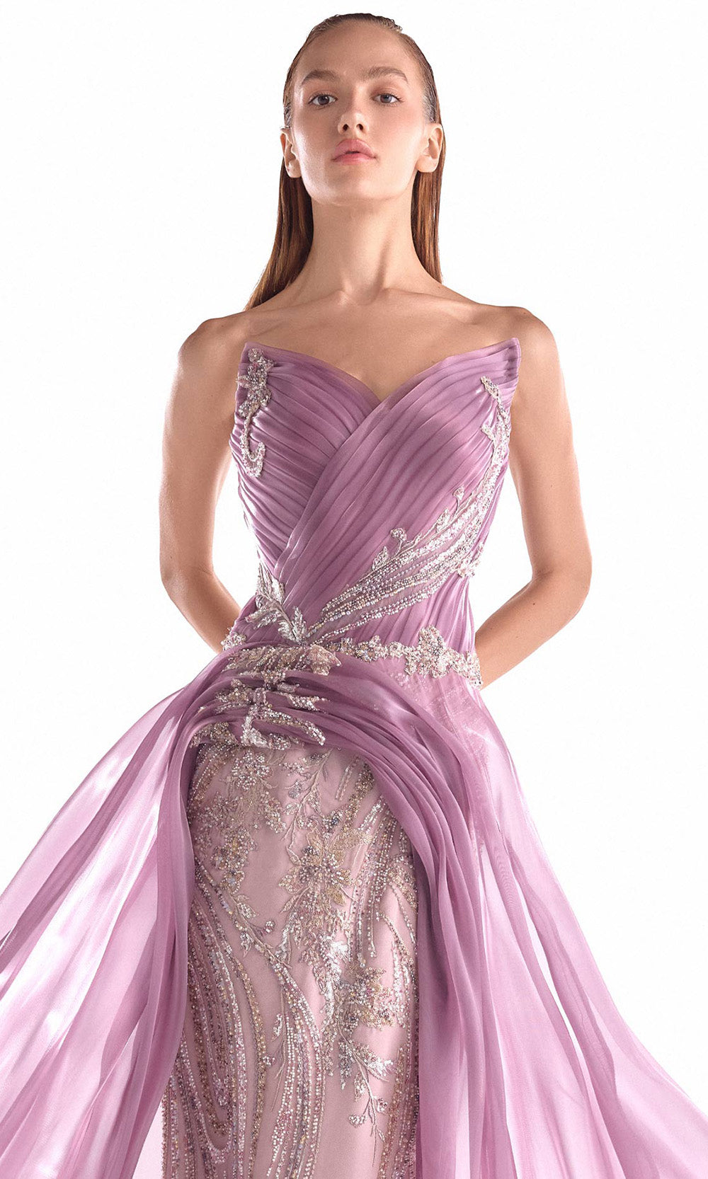 MNM COUTURE G2131 - Strapless Embellished Dress with Pleated Detail Prom Dresses in Old Rose