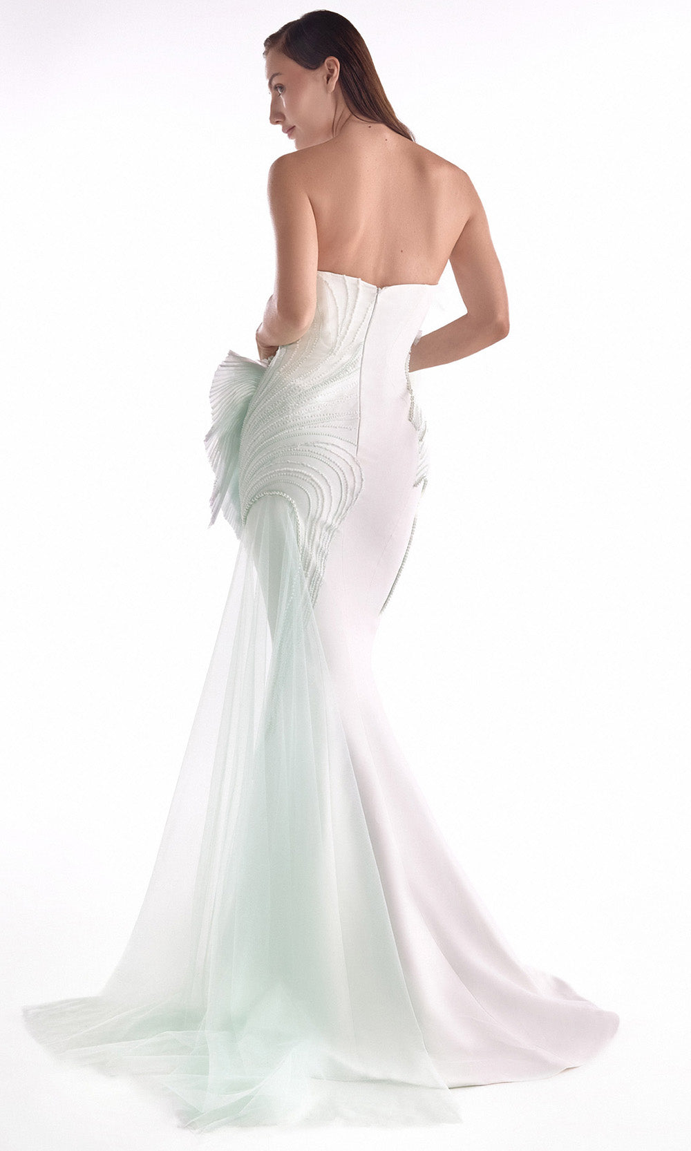 MNM COUTURE G2135 - Sculptural Mermaid Gown with Pearl Beading Prom Dresses in Green 