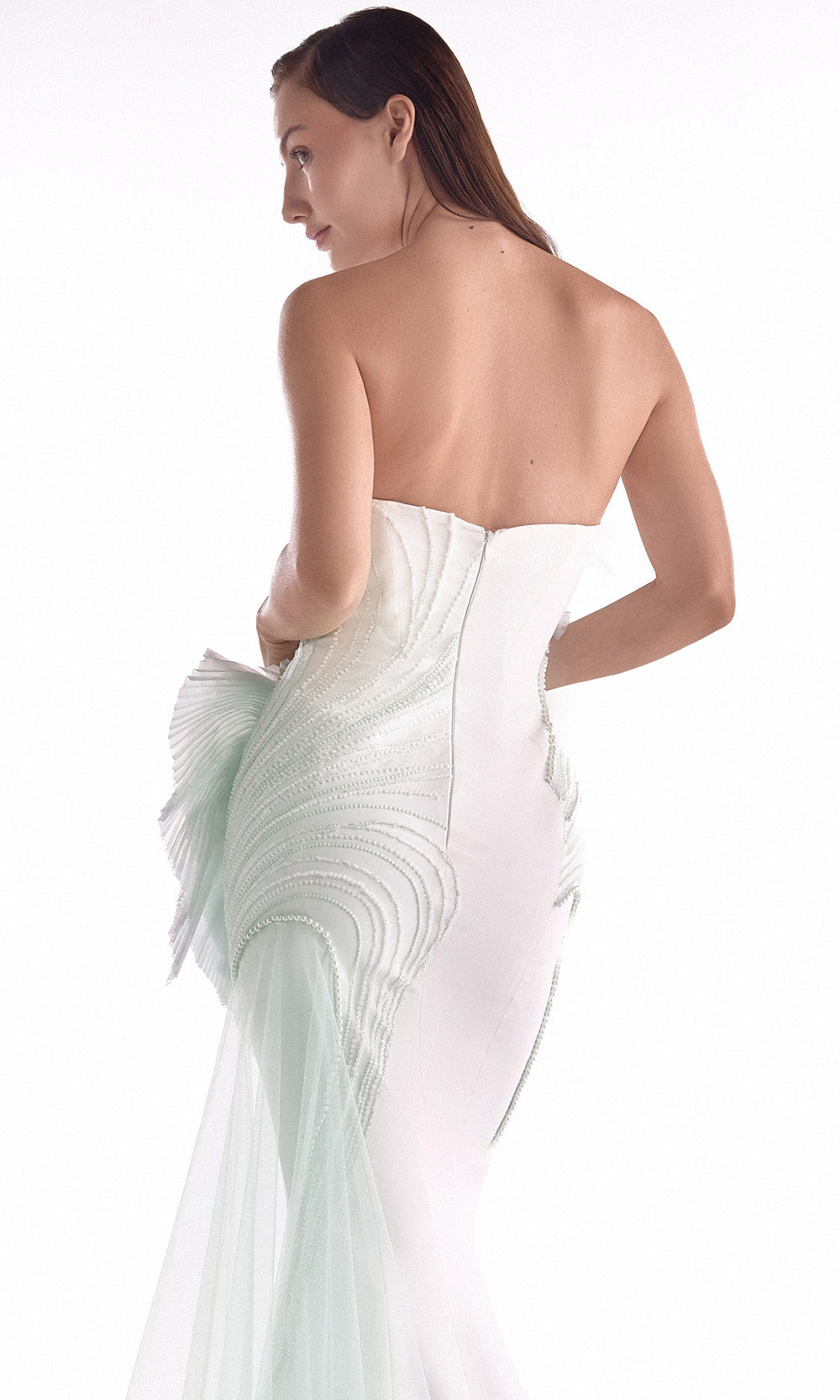 MNM COUTURE G2135 - Sculptural Mermaid Gown with Pearl Beading Prom Dresses in Green 