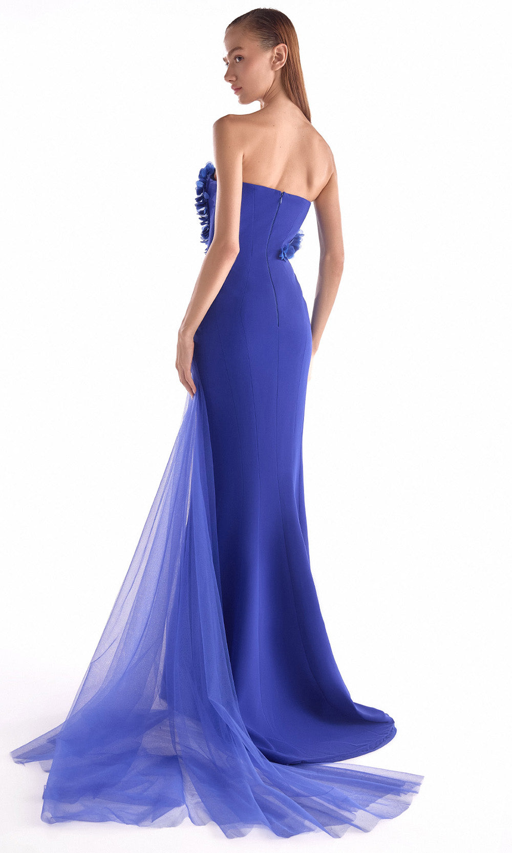 MNM COUTURE G2149 - Semi-Sweetheart Floral Evening Dress Pageant Dresses in Royal Blue