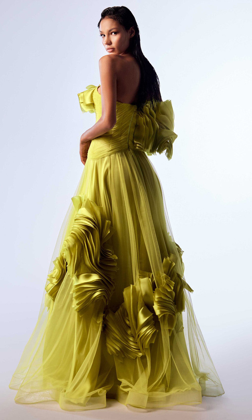 MNM COUTURE G1736 - A-Line Off Shoulder Long Dress with Ruffles Evening Dresses in Green 