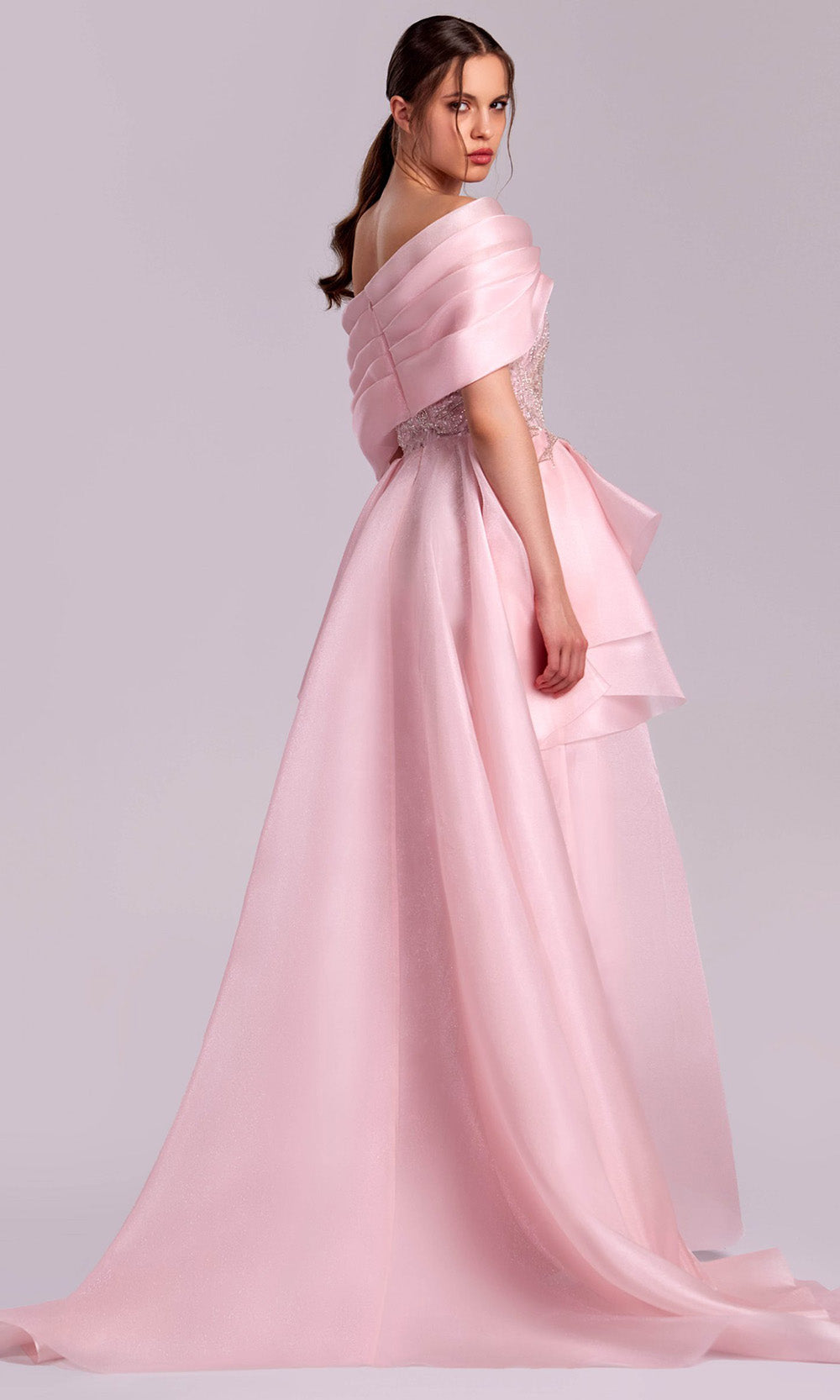MNM COUTURE G1829 - Asymmetric Beaded Lace Dress with Slit Prom Dresses in Pink 