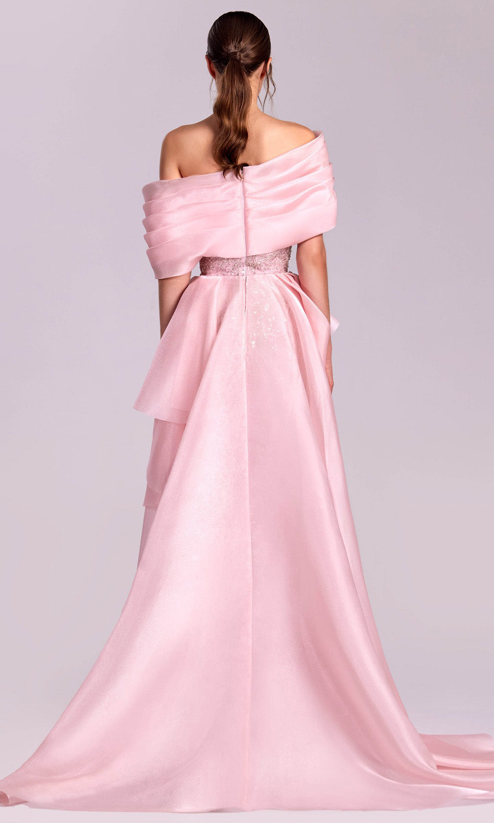 MNM COUTURE G1829 - Asymmetric Beaded Lace Dress with Slit Prom Dresses in Pink 
