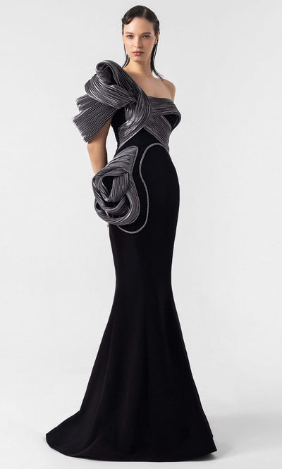MNM Couture G1913 - Asymmetric Mermaid Gown with Sculpted Pleats Evening Dresses