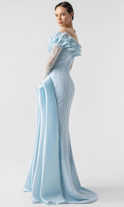 MNM Couture G1915 - Sheer Sleeves Frosty Lace Gown Evening Dresses