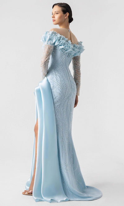 MNM Couture G1915 - Sheer Sleeves Frosty Lace Gown Evening Dresses