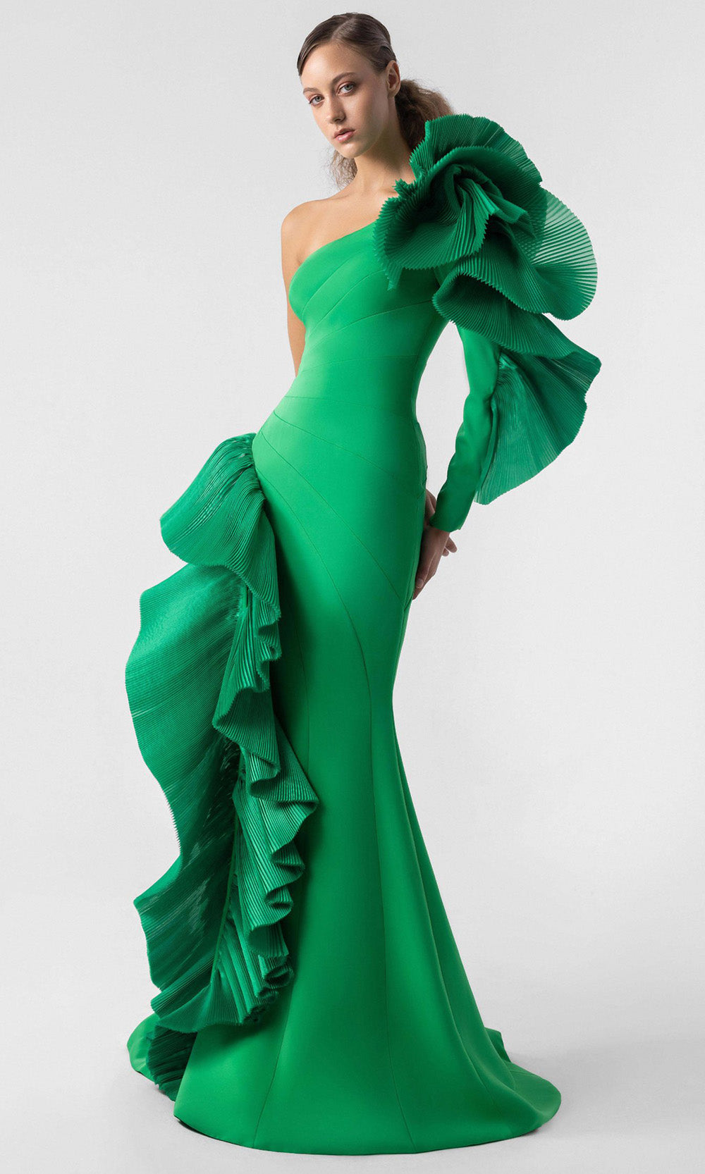 MNM Couture G1918 - Bold Ruffled Sleeve Asymmetric Gown Evening Dresses
