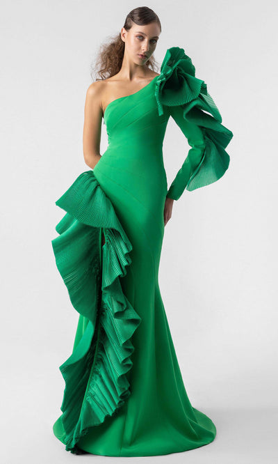 MNM Couture G1918 - Bold Ruffled Sleeve Asymmetric Gown Evening Dresses