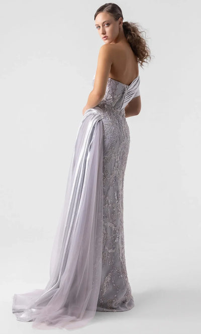 MNM Couture G1932 - Asymmetric Sheath Gown with Side Drape Evening Dresses