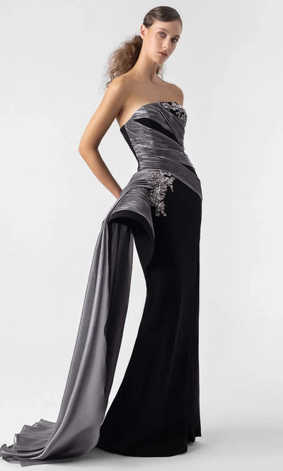 MNM Couture G1938 - Straight Neckline Draped Column Gown Evening Dresses