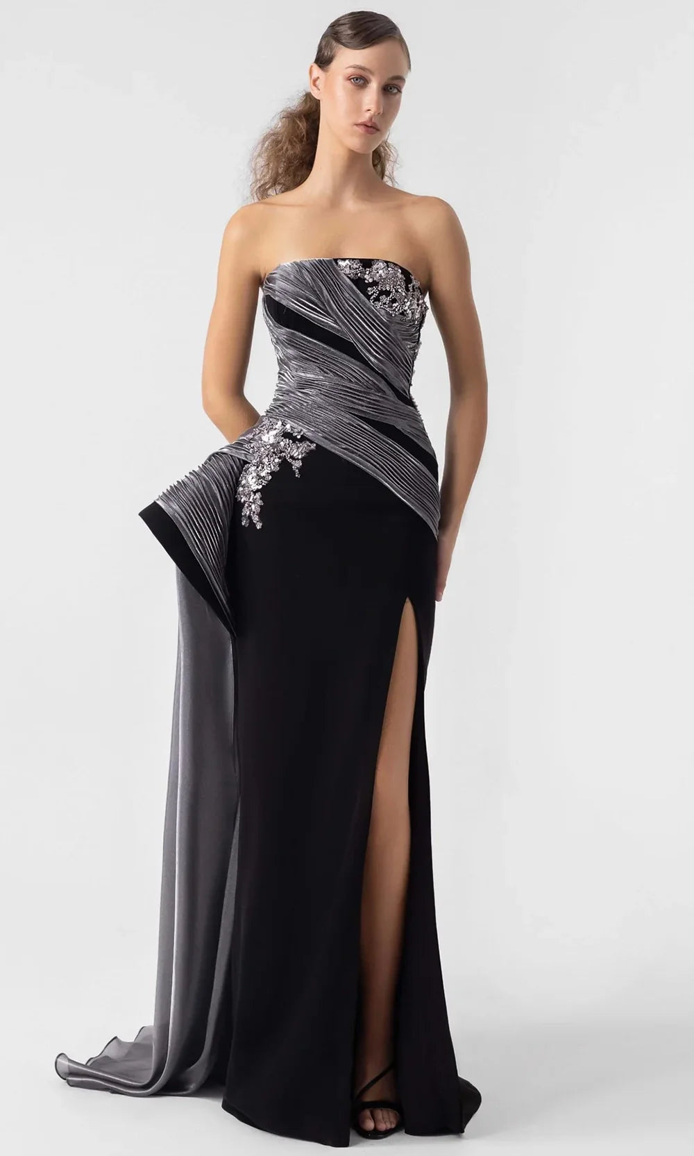 MNM Couture G1938 - Straight Neckline Draped Column Gown Evening Dresses