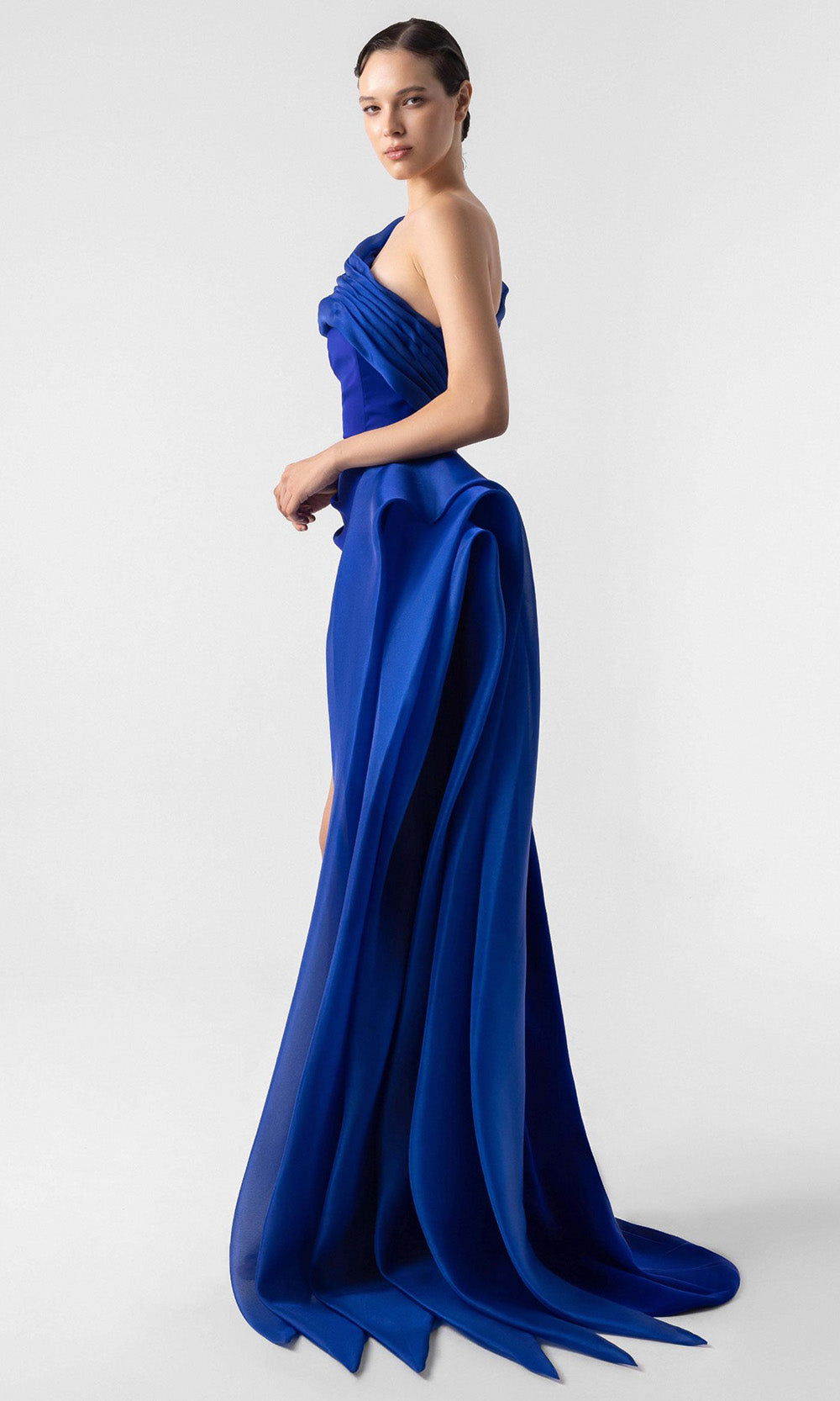 MNM Couture G1941 - Asymmetric Crepe Gown with Slit Evening Dresses