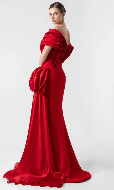 MNM Couture G1942 - Short Sleeve Crepe Gown with Ruffles Evening Dresses