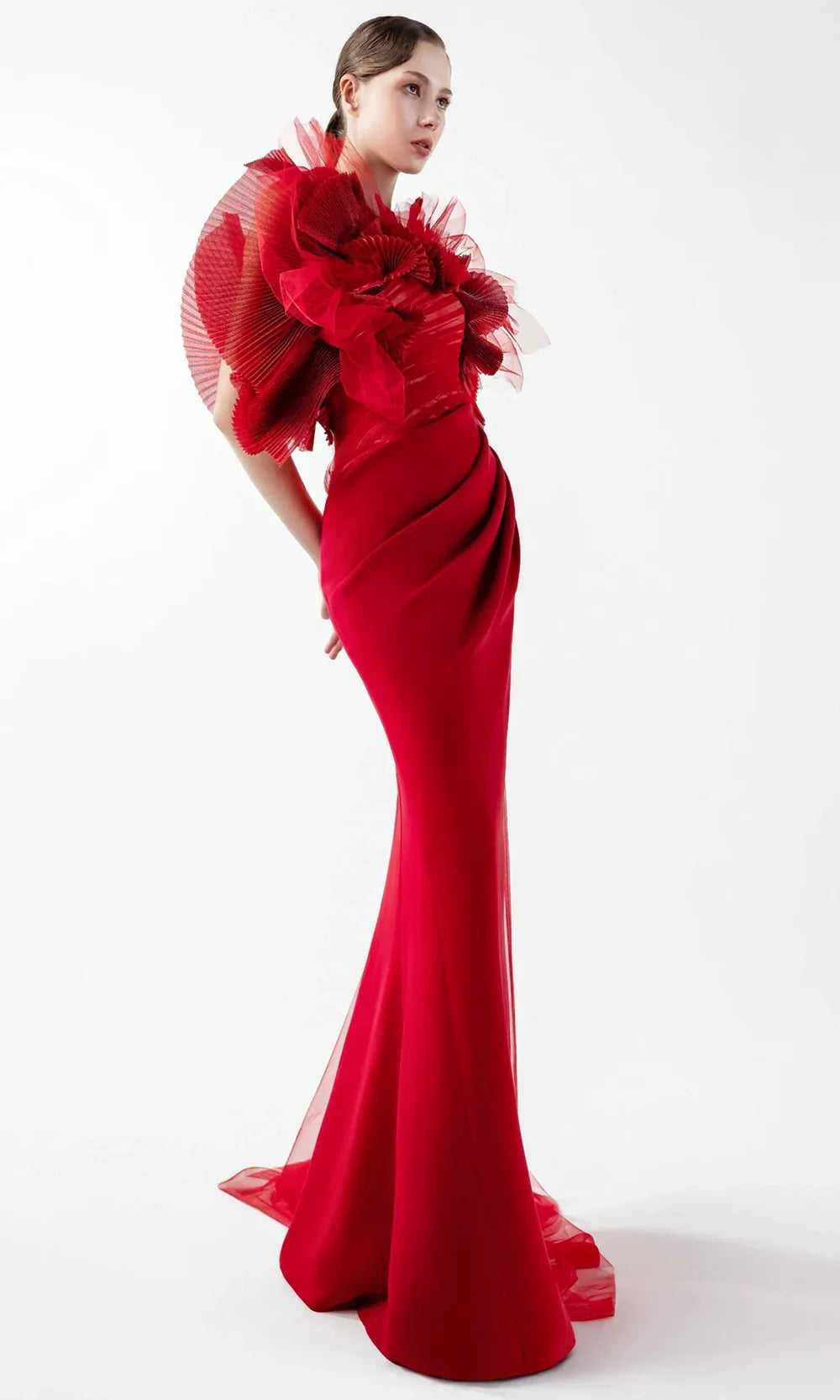 MNM Couture G2001 - Draped Tulle Open Back Fitted Gown Prom Dresses