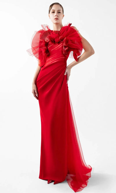 MNM Couture G2001 - Draped Tulle Open Back Fitted Gown Prom Dresses