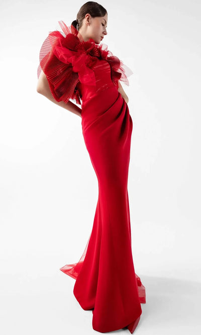 MNM Couture G2001 - Draped Tulle Open Back Fitted Gown Prom Dresses