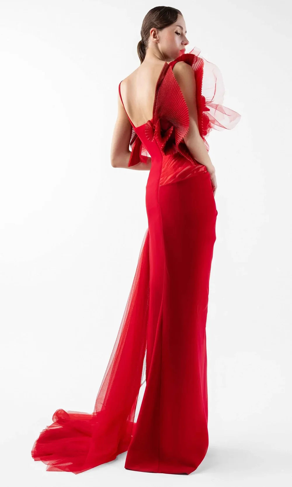 MNM Couture G2001 - Draped Tulle Open Back Fitted Gown Prom Dresses