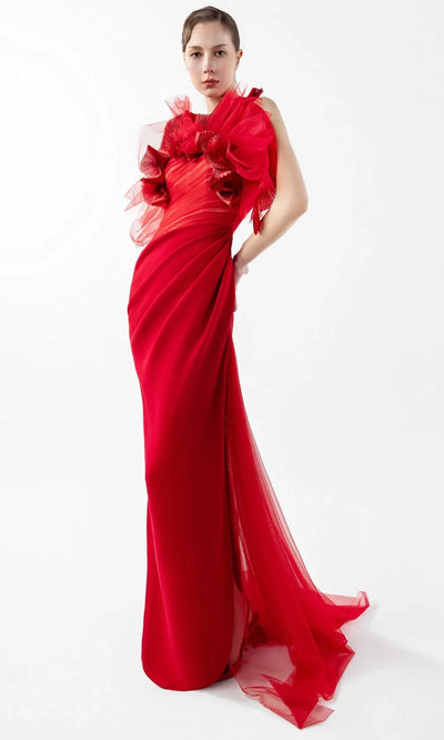 MNM Couture G2001 - Draped Tulle Open Back Fitted Gown Prom Dresses