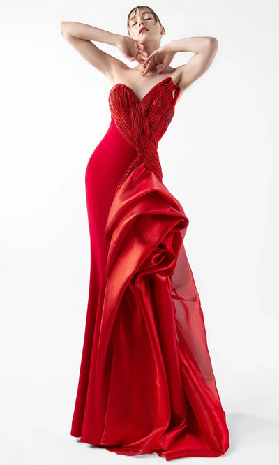 MNM Couture G2006 - Strapless Crepe Gown with Architectural Draping Prom Dresses