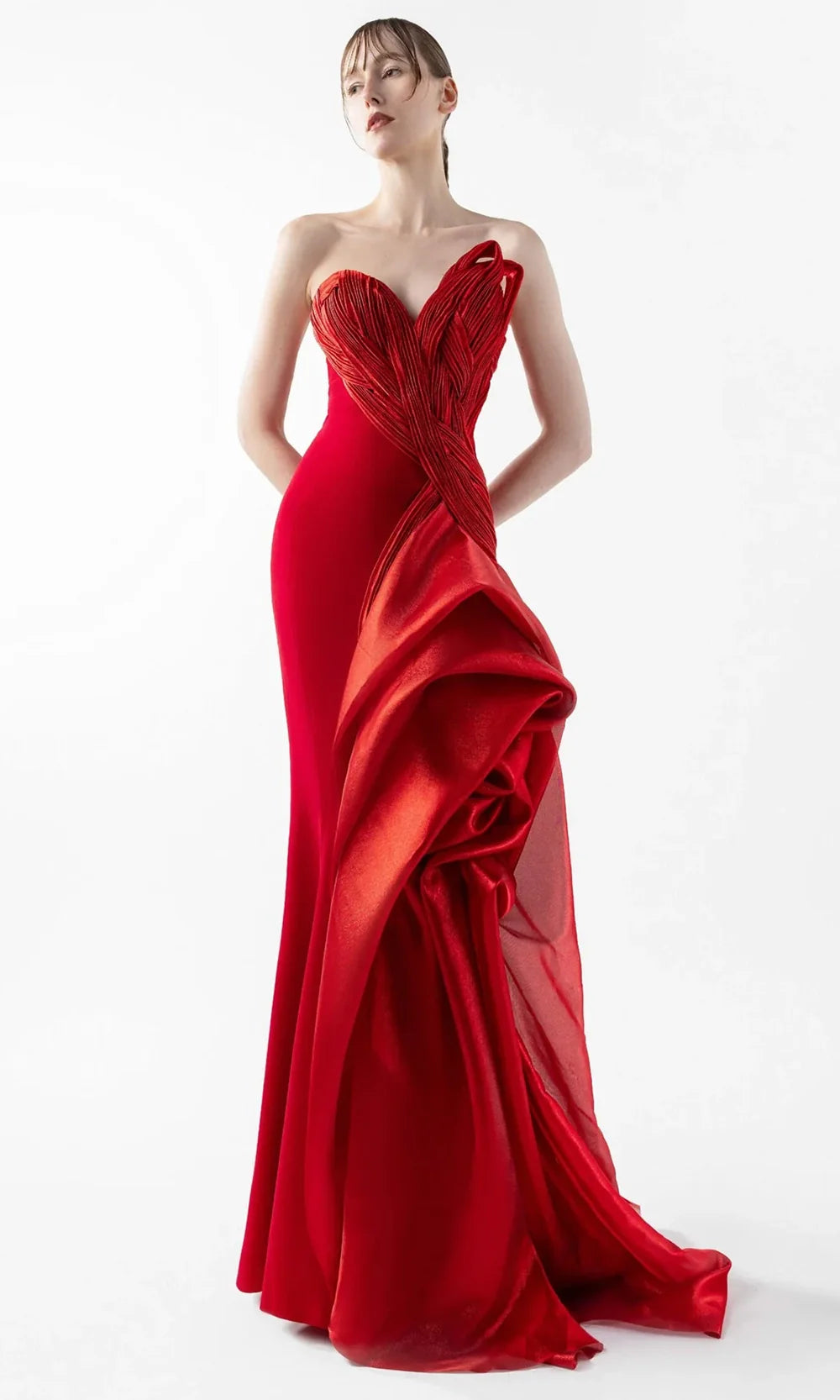 MNM Couture G2006 - Strapless Crepe Gown with Architectural Draping Prom Dresses