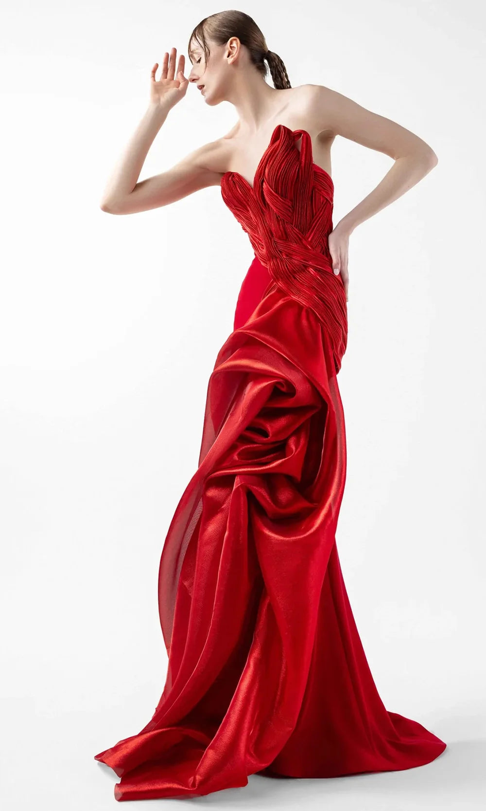 MNM Couture G2006 - Strapless Crepe Gown with Architectural Draping Prom Dresses