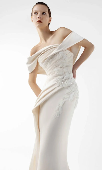 MNM Couture G2007 - Pleated Bodice Off Shoulder Gown Formal Gowns