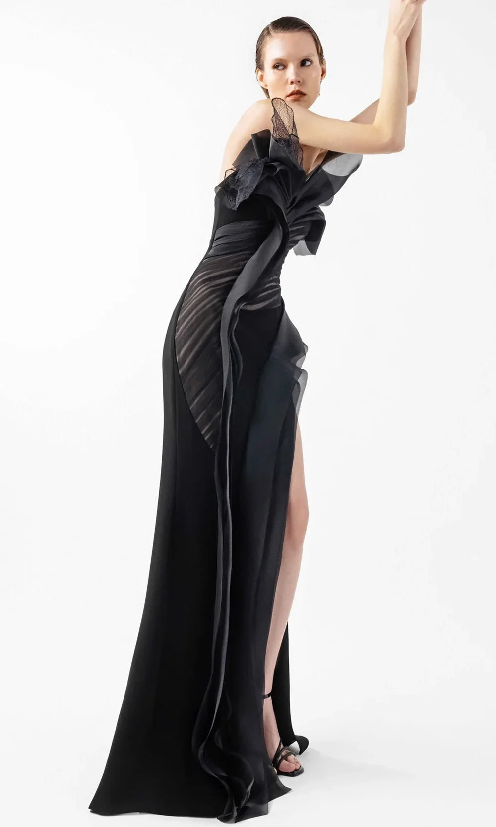 MNM Couture G2010 - High Slit Flowing Panel Sheath Gown Formal Gowns