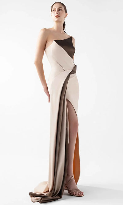 MNM Couture G2011 - Strapless Folded High Slit Gown Prom Dresses