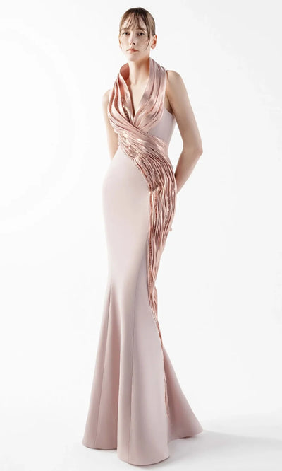 MNM Couture G2012 - Halter Neck Mermaid Gown with Draping Formal Gowns