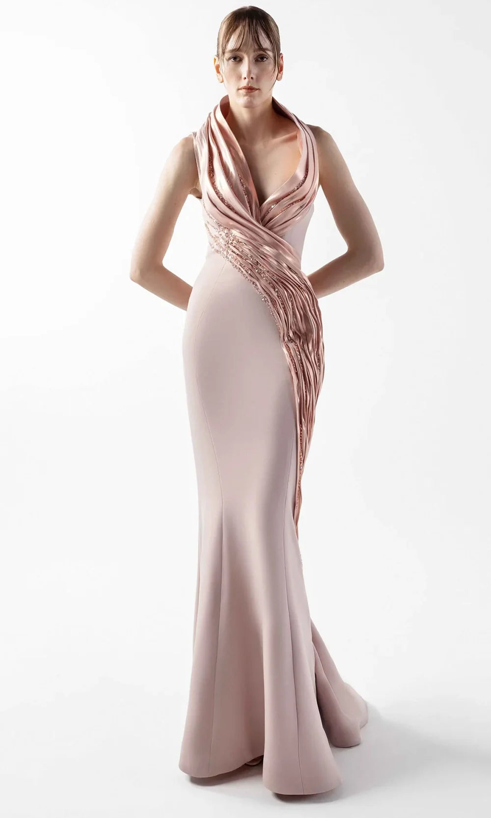 MNM Couture G2012 - Halter Neck Mermaid Gown with Draping Formal Gowns