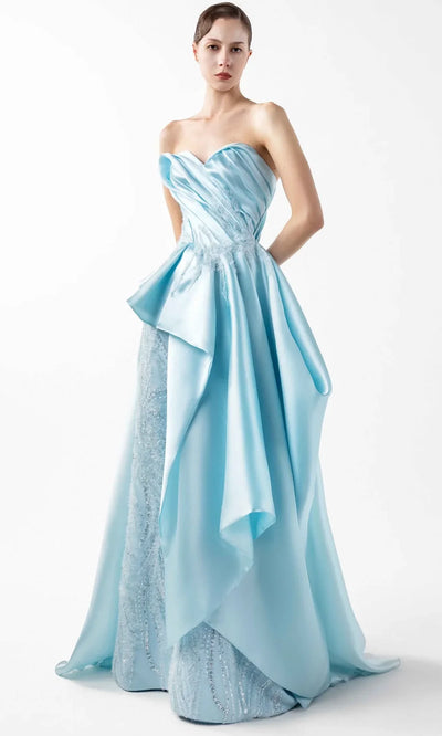 MNM Couture G2014 - Strapless A-Line Gown with Peplum Waist Formal Gowns