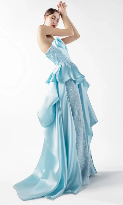 MNM Couture G2014 - Strapless A-Line Gown with Peplum Waist Formal Gowns