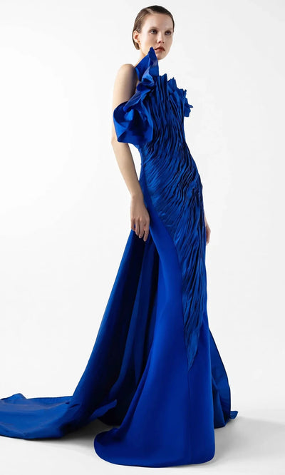 MNM Couture G2019 - Strapless Crepe Slit Gown with Draped Detail Formal Gowns