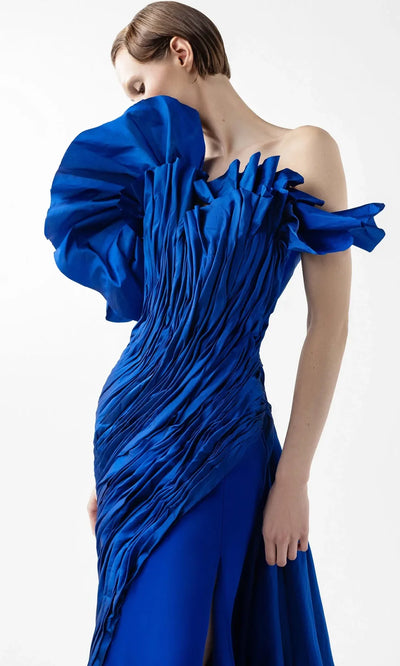 MNM Couture G2019 - Strapless Crepe Slit Gown with Draped Detail Formal Gowns