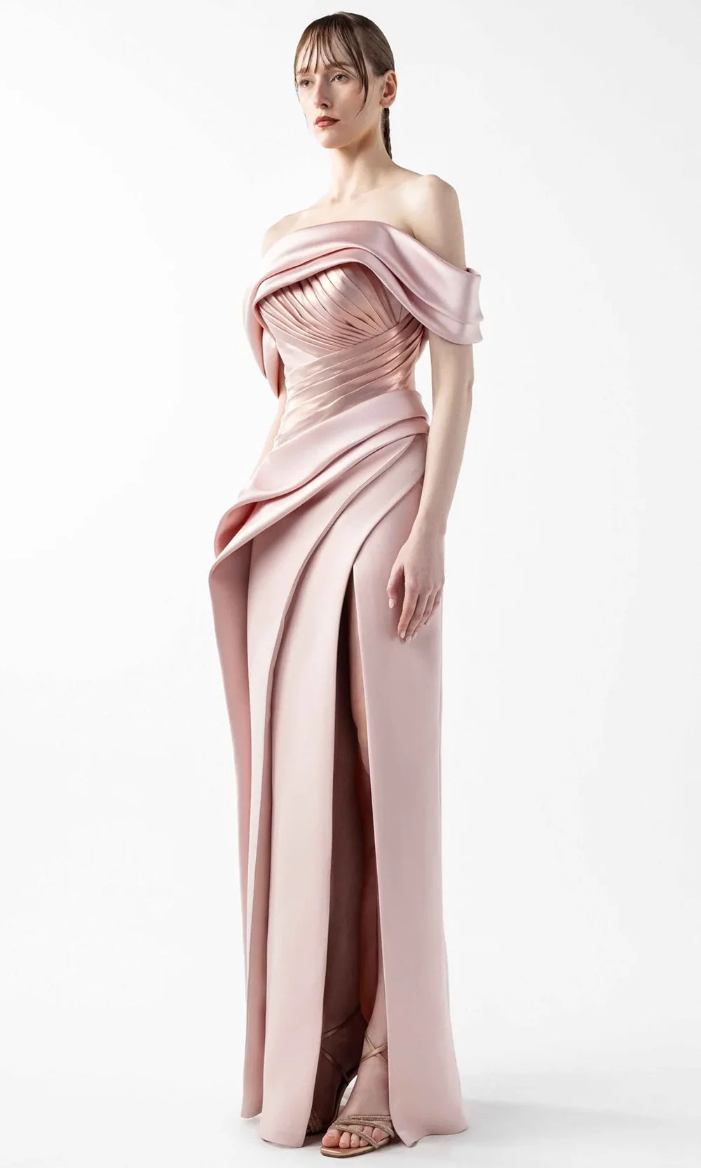 MNM Couture G2020 - Sculptural Pleated Column Crepe Gown Formal Gowns