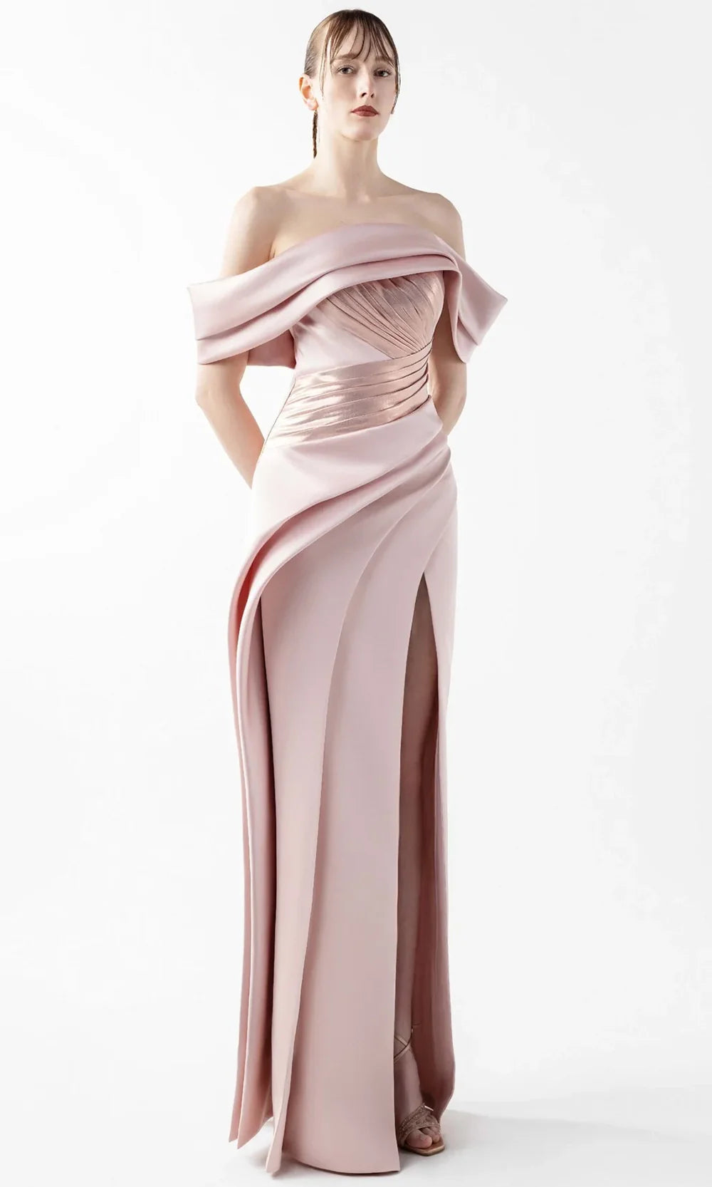 MNM Couture G2020 - Sculptural Pleated Column Crepe Gown Formal Gowns