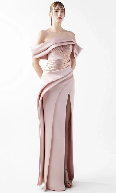 MNM Couture G2020 - Sculptural Pleated Column Crepe Gown Formal Gowns