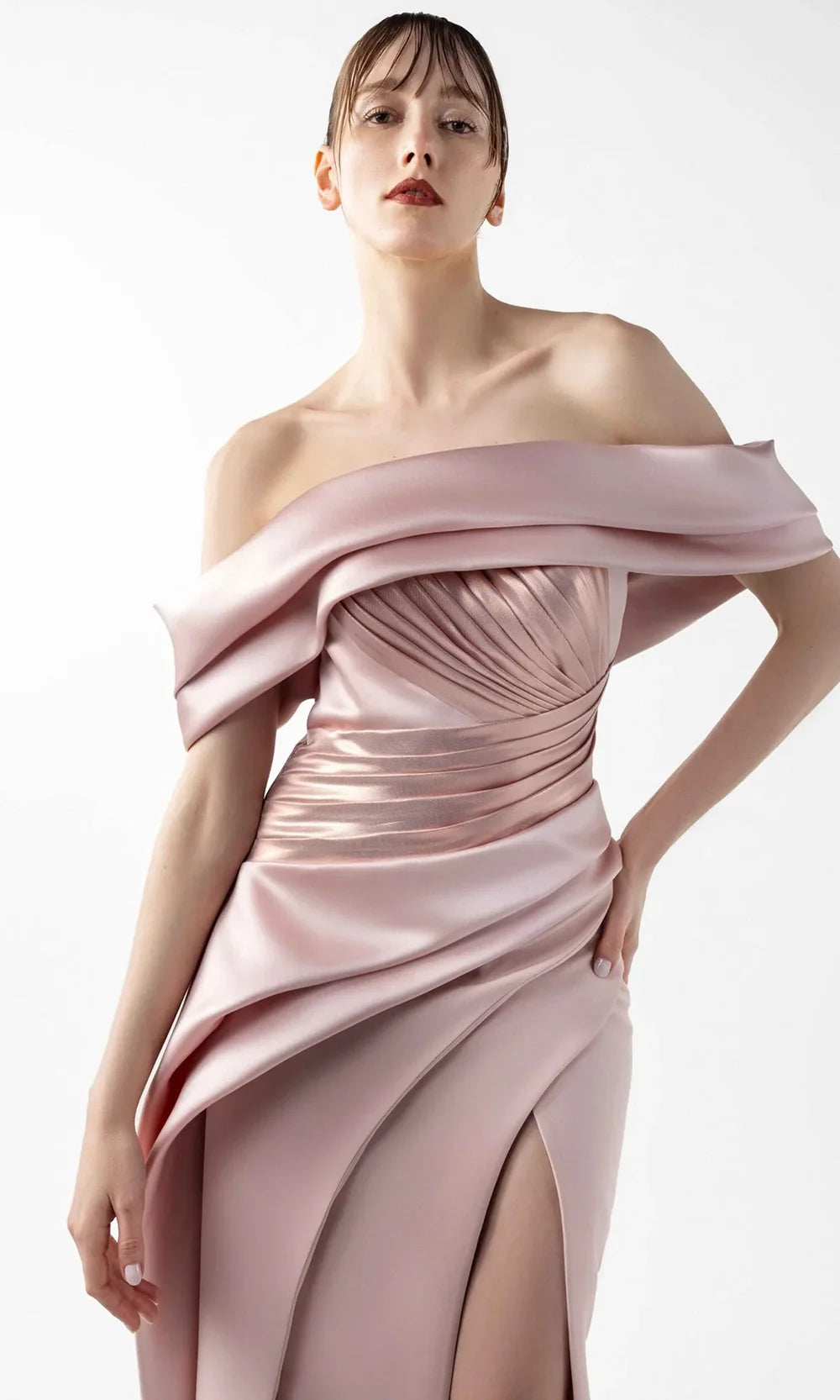 MNM Couture G2020 - Sculptural Pleated Column Crepe Gown Formal Gowns