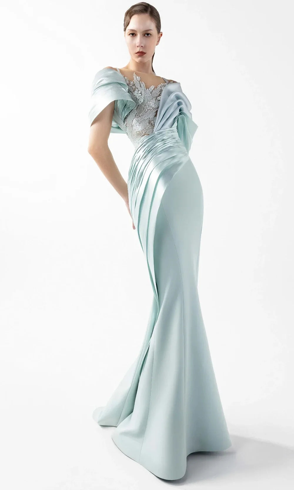 MNM Couture G2024 - Off Shoulder Draped Gown with Embroidery Formal Gowns