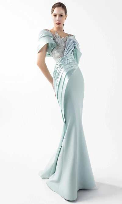 MNM Couture G2024 - Off Shoulder Draped Gown with Embroidery Formal Gowns
