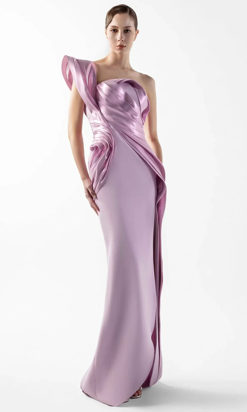 MNM Couture G2025 - Wrapped Asymmetric Neck Evening Gown Formal Gowns