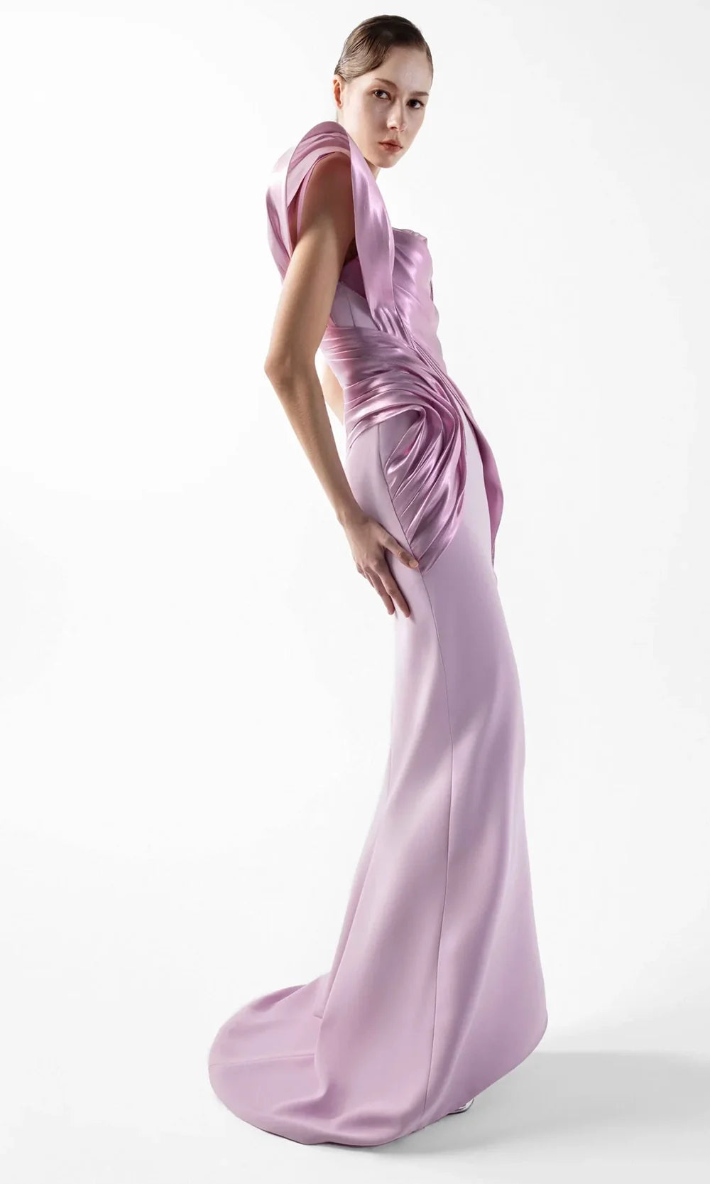 MNM Couture G2025 - Wrapped Asymmetric Neck Evening Gown Formal Gowns